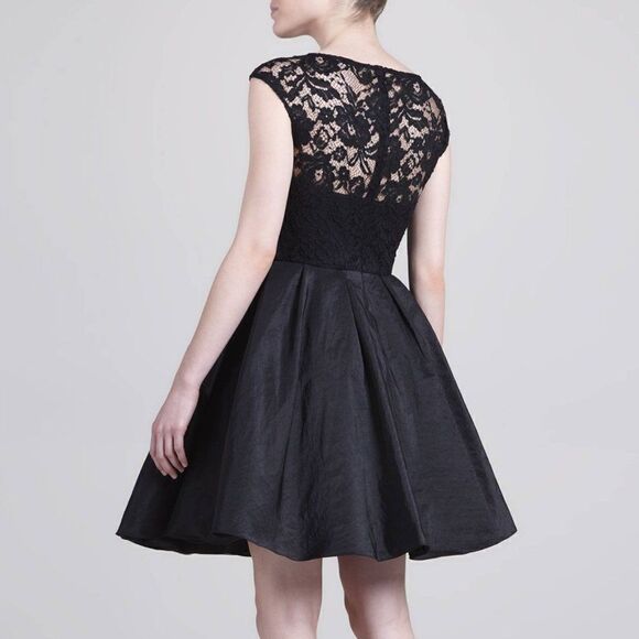 Marchesa Notte Lace Illusion Fit & Flare Taffeta Retro Cocktail Mini Dress Black - Picture 2 of 15